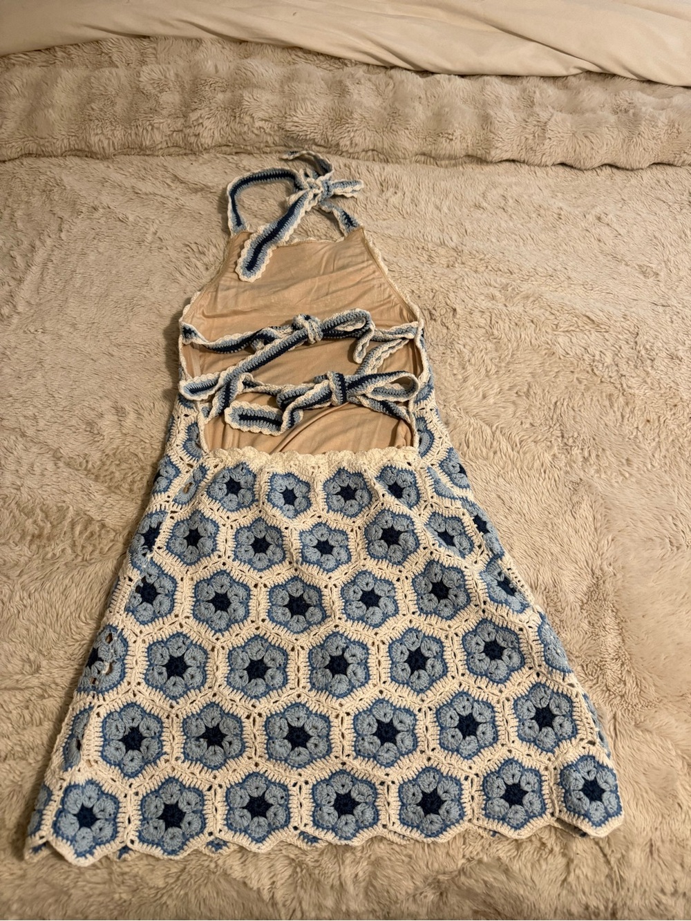 Show Me Your MuMu Blue and Cream Crochet Mini Dress - Picture 2 of 2